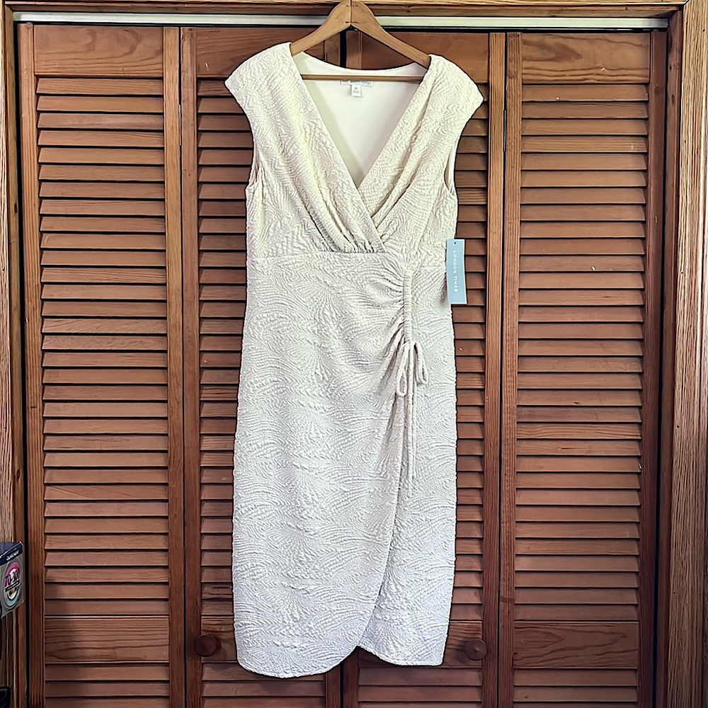 Women’s size 14 ivory dress sleeveless with textured fabric and ruching